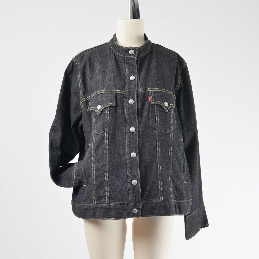 Levi's Easy Rider Black Denim Band Collar Trucker Jean Jacket XL